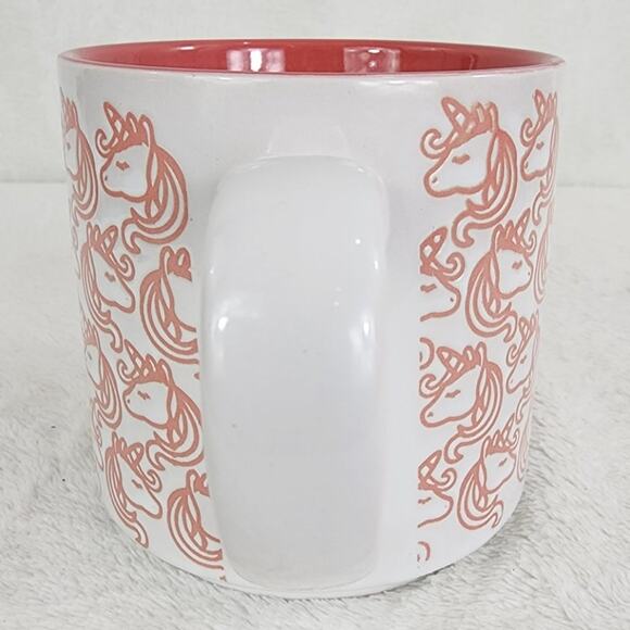 Graydon Hall Pink Unicorn Coffee Mug Allover Embossed  in Peach and White. EUC - Picture 4 of 7